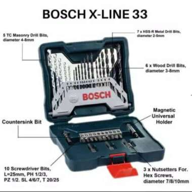 Mata Bor Set X-Line 33pcs Bosch Original Bor Koper Mata Obeng Set Lengkap Kayu Besi