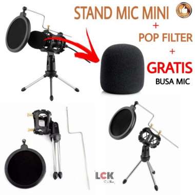 harga RECOMMEND mini tripod stand mic dengan pop filter universal mikrofon meja Stand kaki tiga Blibli.com