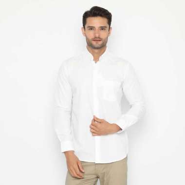 Platini Baju Kemeja Polos Basic Pria Panjang Katun CVC Putih 66171 S