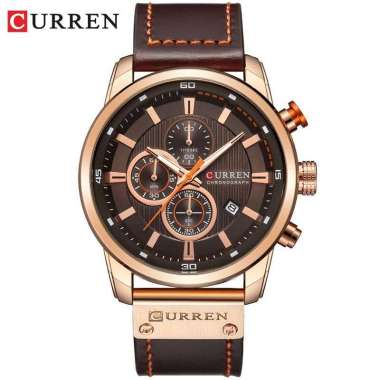 CURREN 8291 Jam Tangan Pria Analog Tali Kulit Chronograph Aktif Brown Brown