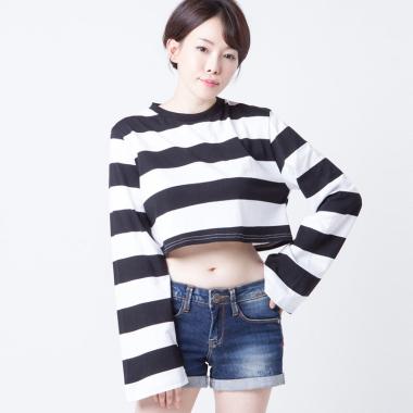 Merongshop Crop Top Lengan Panjang Kaos Wanita