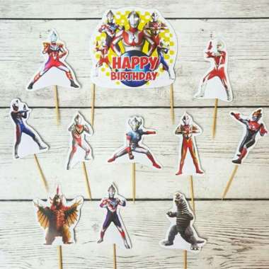 satu set cake topper toper hiasan kue ulang tahun karakter ultraman ultra man ULTRAMAN mix
