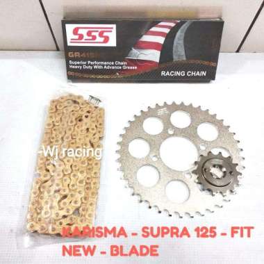 Gear Set SSS Karisma - Supra 125 - Blade dan Rantai SSS 415 HSBT Gold Gold Chrome