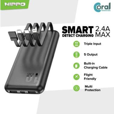Hippo Power Bank Coral 10000 mAh 5 Output Smart Detect Charging - Putih BLACK
