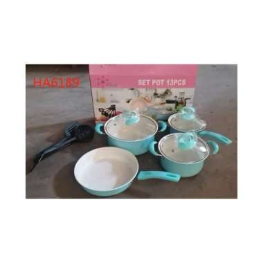 Cookware set 13pcs panci set tutup kaca - Biru ORIGINAL 100 % Multicolor
