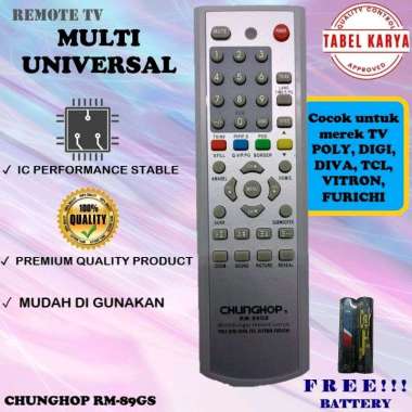 REMOTE REMOT TV TABUNG POLYTRON, TCL UNIVERSAL RM-89GS ORIGINAL ASLI