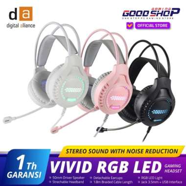 Digital Alliance Headset Gaming VIVID RGB LED Wired - Gaming Headset WHITE