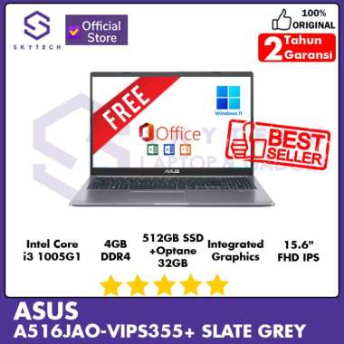 LAPTOP ASUS VIVOBOOK A516JAO VIPS355+ INTEL i3 1005G1 RAM 4GB SSD 512GB FREE WINDOWS 11 OFFICE 2021