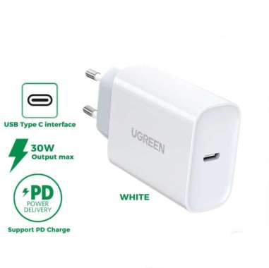 Wall Charger Kepala Adaptor UGREEN 30W USB C PD Fast Charging White