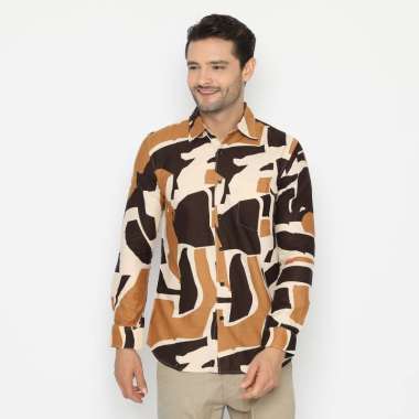 (BOGO December) Platini Baju Kemeja Motif Pria Lengan Panjang Katun Coklat 76264 XL