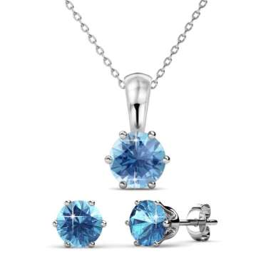 Birth Stone Set (Pendant&Earrings) -Crystal by Her Jewellery Aquamarine