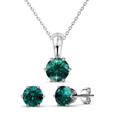 Birth Stone Set (Pendant&Earrings) -Crystal by Her Jewellery Emerald