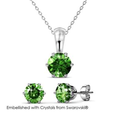 Birth Stone Set (Pendant&Earrings) -Crystal by Her Jewellery Peridot