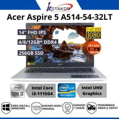 Promo laptop Acer Aspire 5 A514-54-32LT Core i3 Gen 11 | 4GB DDR4 | 256GB SSD + Slot HDD | Layar 14" FHD IPS | Black | Bonus Berlaku Ram 8GB