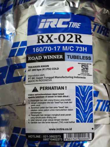 Ban Motor CBR250 / NINJA250 / R25 IRC RX-02R 160/70 ring 17 Tubeless