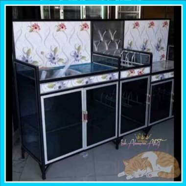 Lemari Dapur - Wastafel & Rak Piring Bahan Alumunium Kaca