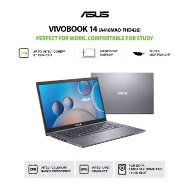 ASUS Vivobook 14 A416MAO-FHD426 Notebook - Grey ( N4020 / 4GB / 256GB SSD / UMA / HDD HOUSING / 14" FHD / Backlite / WIN 11 / OHS / WO SD )