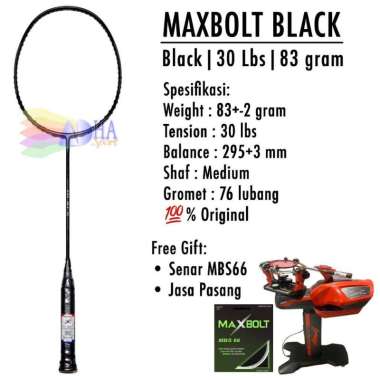 Maxbolt Black Original Raket Badminton Adha Sport Terpasang Senar
