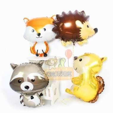 Balon Foil Hewan / Binatang Lucu Tupai Landak Rubah Rakun - Rakun