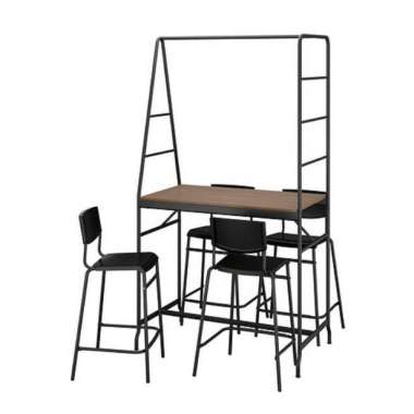 Set Meja Cafe/Meja Bar Dengan 4 Bangku Kokoh Tinggi Original_Hitam