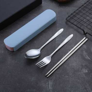 ONE-C495 Sendok Set 3IN1 Stainless Steel / Alat Makan Sendok Garpu Sumpit Set Portable Dengan Kotak