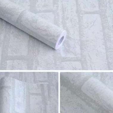Wallpaper stiker dinding motif batu bata putih ukuran isi 5 roll