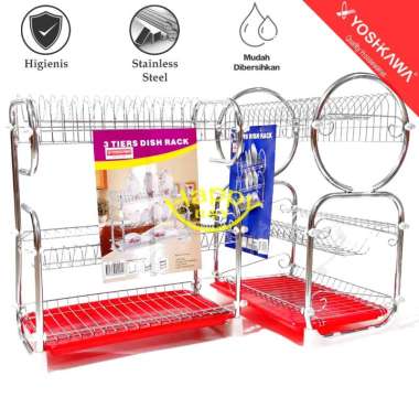 YOSHIKAWA RAK PIRING/ RAK PENGERING PIRING STAINLESS CHROME 3 SUSUN VARIAN 2