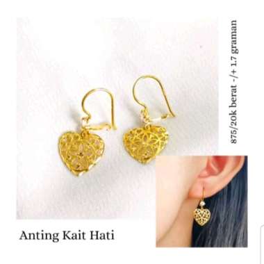 anting kait model hati ukir kembang elegant emas asli