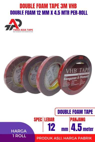 DOUBLE FOAM TAPE / DOUBLE TAPE 3M VHB MERAH 12MM X 4,5 METER ORIGINAL MERAH