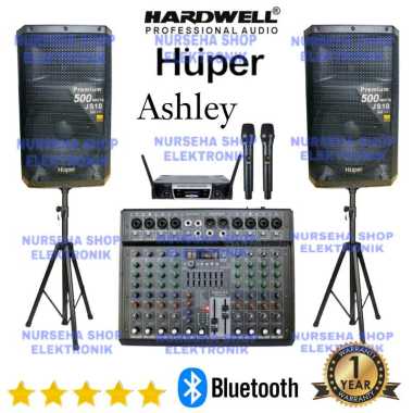 Paket speaker aktif Huper 15 inch JS10 mixer ASHLEY 8 channel bluetooth paket Sound System karaoke outdoor original