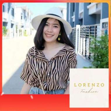 Kemeja Wanita Pattern Kemeja Wanita Lengan Pendek Kemeja Zebra Putih