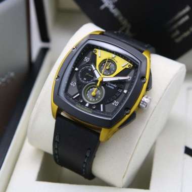 Alexandre Christie AC6610MC Sports Jam Tangan Pria Leather Strap Black Yellow