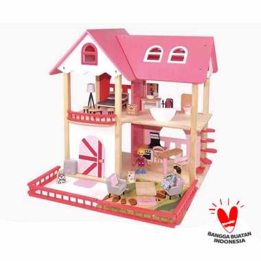 Luxury Doll House / Mainan Rumah-rumahan / Mainan Kayu Pink Muda