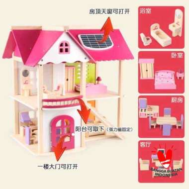 Luxury Doll House / Mainan Rumah-rumahan / Mainan Kayu Pink Tua
