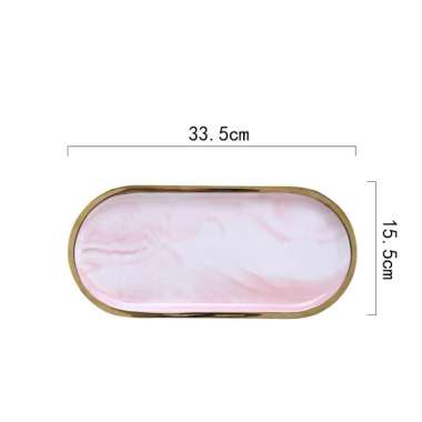 Nampan Piring Oval Keramik Marble Tray List Gold Grey Pink Jasmine Ceramic hoomey Pink M