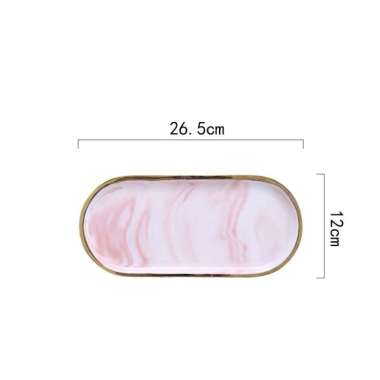 Nampan Piring Oval Keramik Marble Tray List Gold Grey Pink Jasmine Ceramic hoomey Pink S