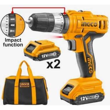 Mesin Bor Impact Baterai Cordless 12 Volt INGCO Tipe CIDLI1222