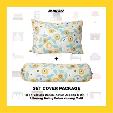 Paket 1Sarung Bantal+1Sarung Guling Katun Jepang Motif Liev Bedding 60x90+41x122 Cream Sunflower