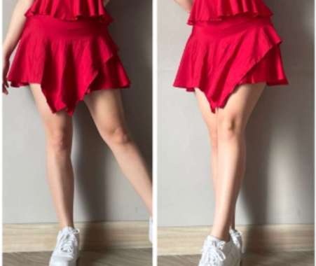Rok model rumbai untuk senam aerobik line dance zumba yoga gym fitness Merah