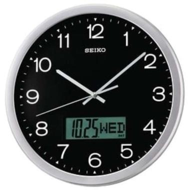 Seiko Wall Clock QXL007A Black Case LCD Calendar / Jam Dinding QXL007