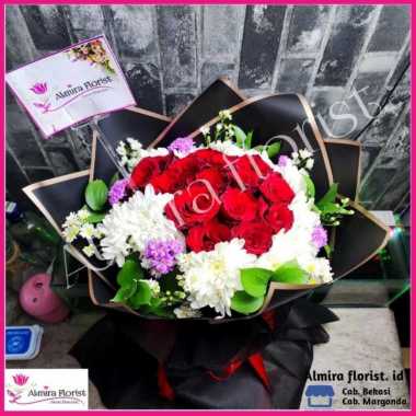 Bouquet bunga mawar isi 15 tangkai Bulat | Buket bunga asli segar Hitam