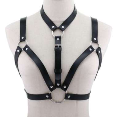 KozuVibes Bondage Chest Strap Shoulder Sabuk Kulit KPOP Body Harness Hitam