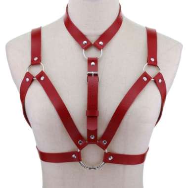 KozuVibes Bondage Chest Strap Shoulder Sabuk Kulit KPOP Body Harness Merah