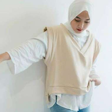 SYIFA VEST BASIC | VEST ROMPI OUTER WANITA | MITA VEST KNIT Semua Ukuran Cream