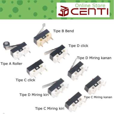 Mikro Limit Switch Saklar 3 Pin 1A 250v NO NC SPDT Roller Miring Bend C Click