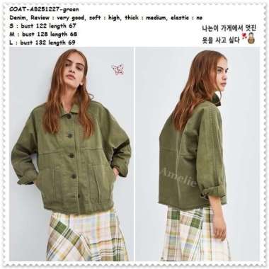 AB251227 Army Green Jaket Jacket Denim Jeans Motor Wanita Korea Import