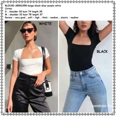 AB562358 Baju Atasan Crop Blouse Wanita Korea Import Hitam Putih Lilac