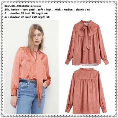 AB565550 Baju Atasan Kemeja Blouse Pita Orange Wanita Korea Import