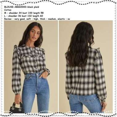 AB660000 Baju Atasan Kemeja Kotak Hitam Putih Wanita Korea Import