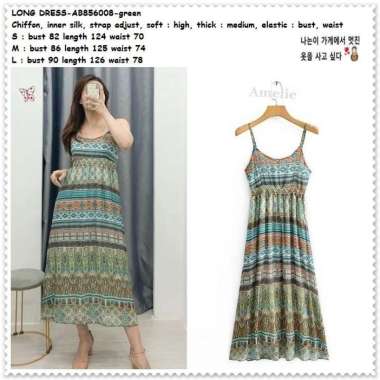 AB856008 Tank Top Long Dress Midi Etnik Pantai Wanita Korea Import